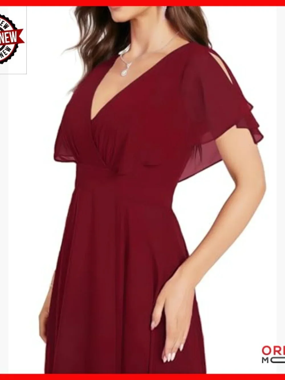 Wrap V Neck Flutter Sleeve Chiffon Cocktail Midi Dress Wedding Guest